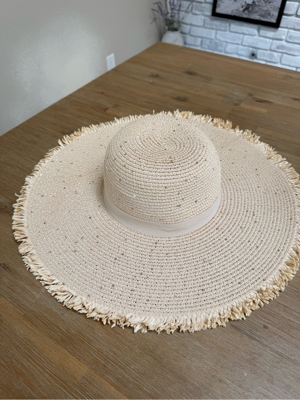 Renato Balestra Sequin Wide Brim Straw Sun Hat in Natural Beige